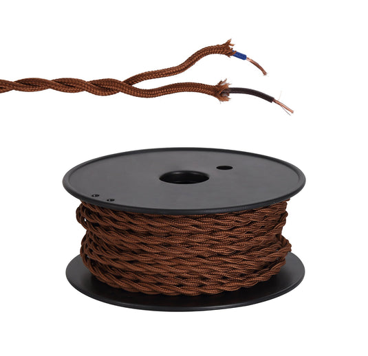 C-Lighting Snave 25m Roll Dark Brown Braided Twisted 2 Core 0.75mm Cable VDE Approved - 33142