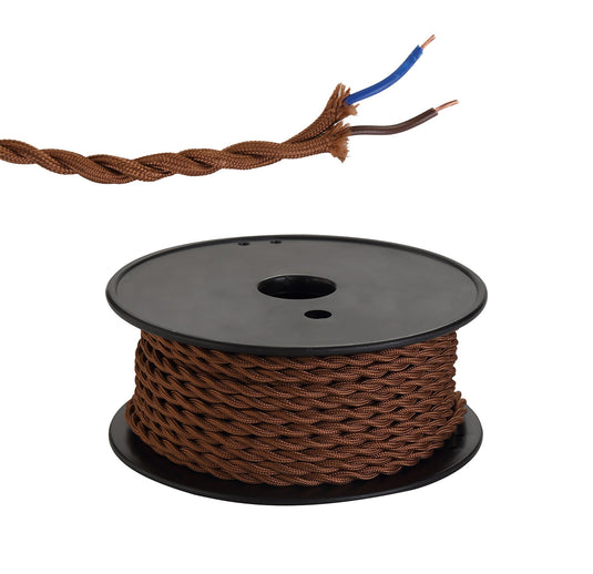 C-Lighting Snave 25m Roll Red Brown Braided Twisted 2 Core 0.75mm Cable VDE Approved - 33143