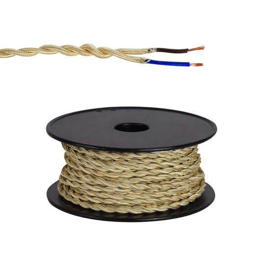 C-Lighting Snave 25m Roll Pale Gold Braided Twisted 2 Core 0.75mm Cable VDE Approved - 33144