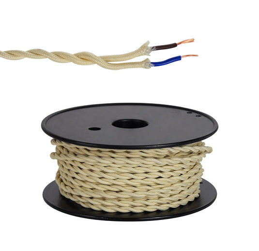 C-Lighting Snave 25m Roll Beige Braided Twisted 2 Core 0.75mm Cable VDE Approved - 33145
