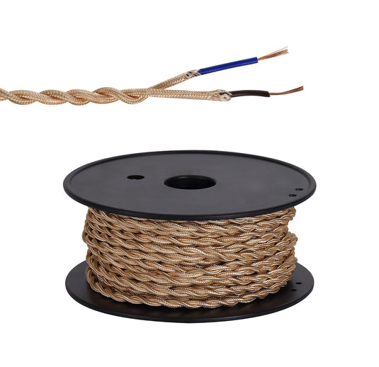 C-Lighting Snave 25m Roll Rose Gold Braided Twisted 2 Core 0.75mm Cable VDE Approved - 33146