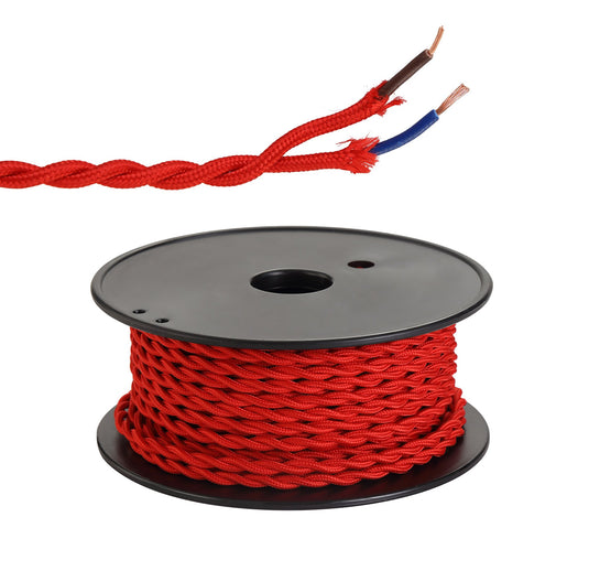 C-Lighting Snave 25m Roll Red Braided Twisted 2 Core 0.75mm Cable VDE Approved - 33147