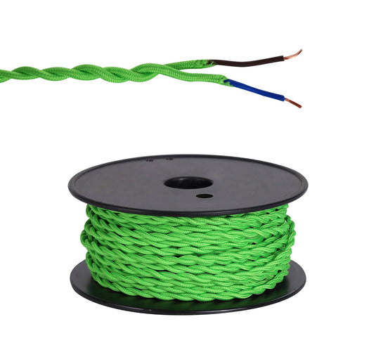 C-Lighting Snave 25m Roll Light Green Braided Twisted 2 Core 0.75mm Cable VDE Approved - 33149