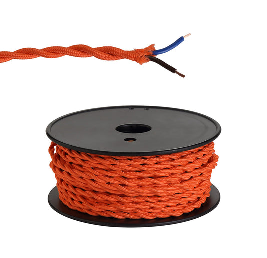 C-Lighting Snave 25m Roll Orange Braided Twisted 2 Core 0.75mm Cable VDE Approved - 33151