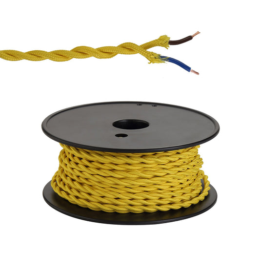 C-Lighting Snave 25m Roll Yellow Braided Twisted 2 Core 0.75mm Cable VDE Approved - 33152