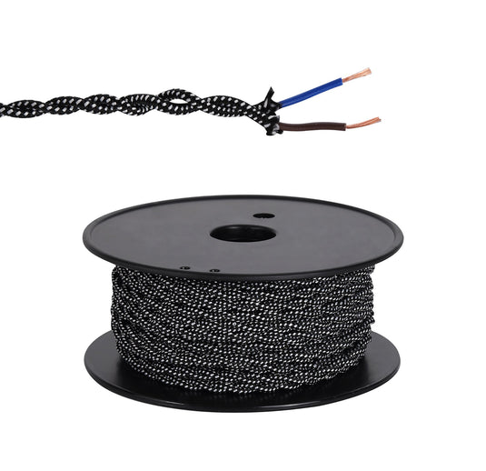 C-Lighting Snave 25m Roll Black & White Spot Braided Twisted 2 Core 0.75mm Cable VDE Approved - 33155