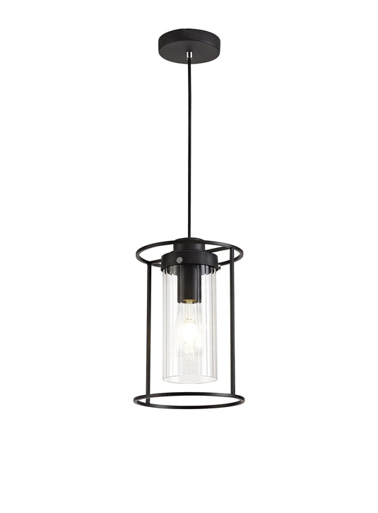 C-Lighting Snodland Single Pendant, 1 Light E27, Black/Clear Glass - 29052