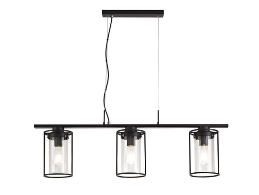 C-Lighting Snodland Linear Pendant, 3 Light E27, Black/Clear Glass - 29053