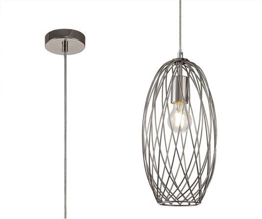 C-Lighting Stanley Curved Cylinder Pendant, 1 x E27, Polished Nickel - 28731