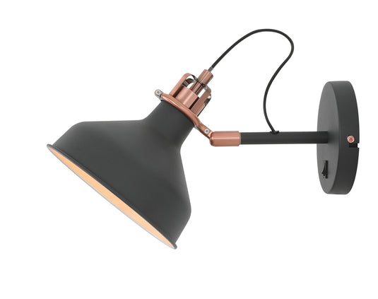 C-Lighting Stuppington Adjustable Wall Lamp Switched, 1 x E27, Graphite/Copper/White - 29149