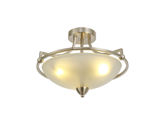 C-Lighting Subra Semi-Flush Ceiling, 3 Light E27, Satin Nickel/Frosted Glass - 29177