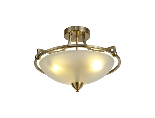 C-Lighting Subra Semi-Flush Ceiling, 3 Light E27, Antique Brass/Frosted Glass - 29178