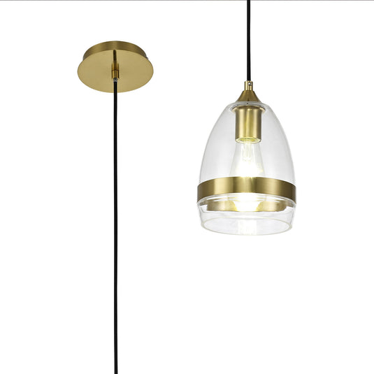 C-Lighting Sundridge Pendant 15cm Cone, 1 x E27 (Max 20W), Ancient Brass & Clear - 33303
