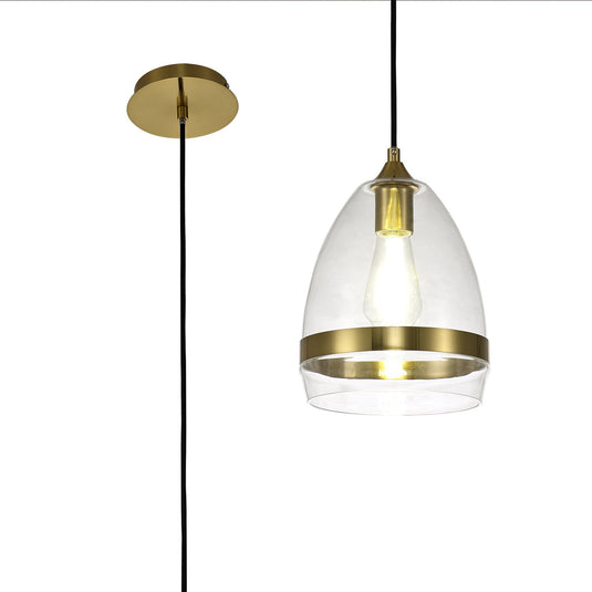 C-Lighting Sundridge Pendant 20cm Cone, 1 x E27 (Max 20W), Ancient Brass & Clear - 33304