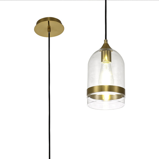 C-Lighting Sundridge Pendant 15cm Dome, 1 x E27 (Max 20W), Ancient Brass & Clear - 33305