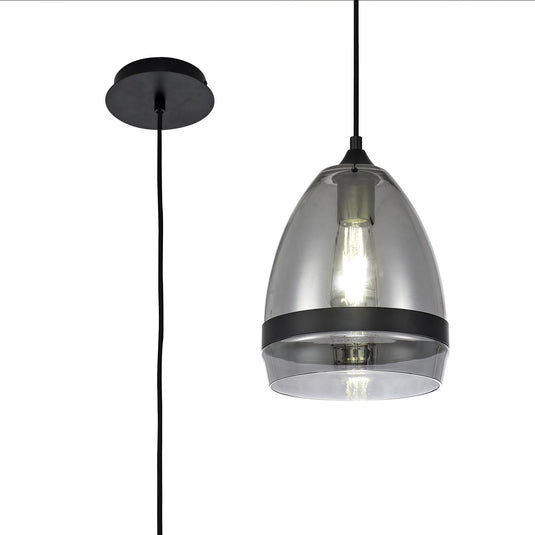 C-Lighting Sundridge Pendant 20cm Cone, 1 x E27 (Max 20W), Matt Black & Smoke - 33337