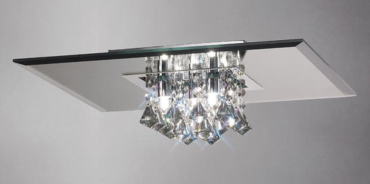 Deco D0017 Theo Ceiling, 400mm Square, 5 Light G9 Polished Chrome/Smoked Mirror/Smoked Crystal