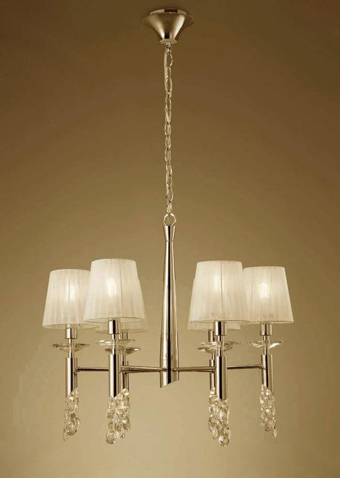 Mantra M3851FG Tiffany Pendant 6+6 Light E14+G9, French Gold With Cream Shades & Clear Crystal