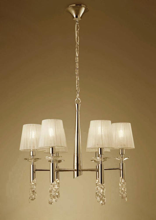 Mantra M3851FG Tiffany Pendant 6+6 Light E14+G9, French Gold With Cream Shades & Clear Crystal
