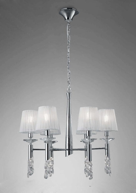 Mantra M3851 Tiffany Pendant 6+6 Light E14+G9, Polished Chrome With White Shades & Clear Crystal