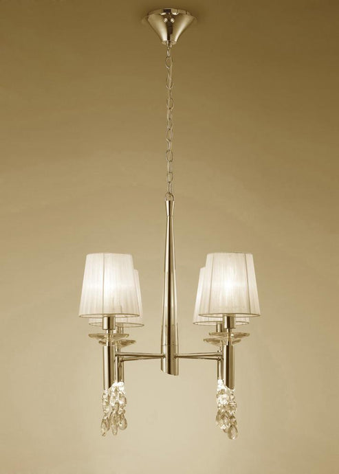 Mantra M3852FG Tiffany Pendant 4+4 Light E14+G9, French Gold With Cream Shades & Clear Crystal