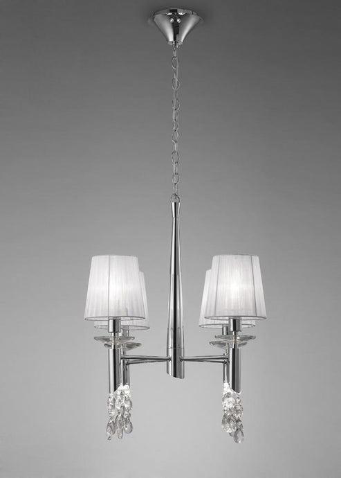 Mantra M3852 Tiffany Pendant 4+4 Light E14+G9, Polished Chrome With White Shades & Clear Crystal