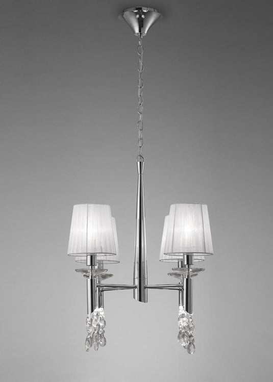 Mantra M3852 Tiffany Pendant 4+4 Light E14+G9, Polished Chrome With White Shades & Clear Crystal