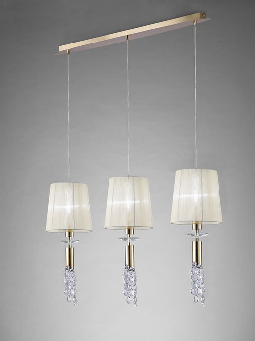 Mantra M3855FG Tiffany Pendant 3+3 Light E27+G9 Line, French Gold With Cream Shades & Clear Crystal