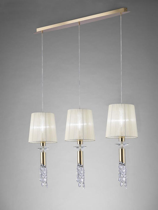 Mantra M3855FG Tiffany Pendant 3+3 Light E27+G9 Line, French Gold With Cream Shades & Clear Crystal