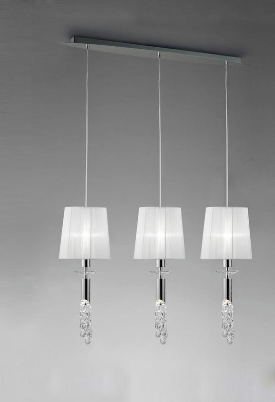 Mantra M3855 Tiffany Pendant 3+3 Light E27+G9 Line, Polished Chrome With White Shades & Clear Crystal