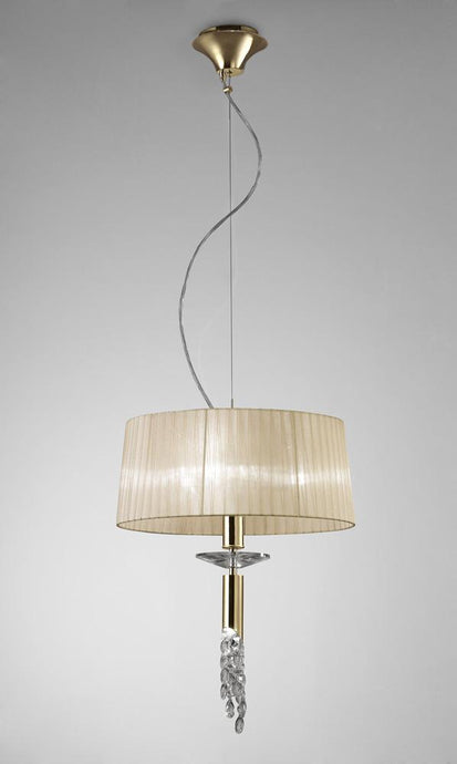Mantra M3858FG Tiffany Pendant 3+1 Light E27+G9, French Gold With Cream Shade & Clear Crystal