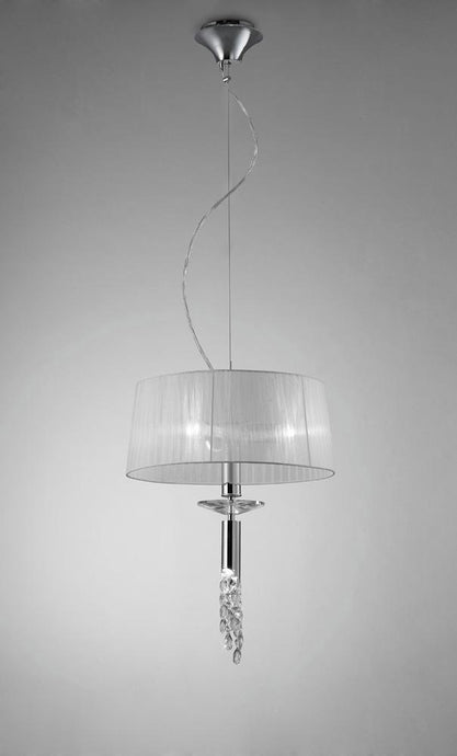 Mantra M3858 Tiffany Pendant 3+1 Light E27+G9, Polished Chrome With White Shade & Clear Crystal