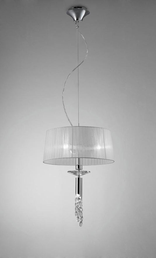 Mantra M3858 Tiffany Pendant 3+1 Light E27+G9, Polished Chrome With White Shade & Clear Crystal
