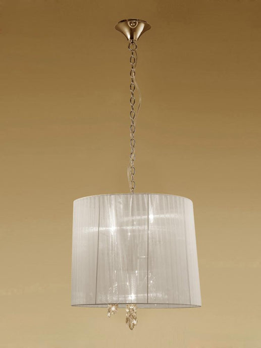 Mantra M3860FG Tiffany Pendant 3+3 Light E14+G9, French Gold With Cream Shade & Clear Crystal