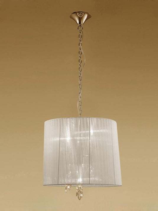 Mantra M3860FG Tiffany Pendant 3+3 Light E14+G9, French Gold With Cream Shade & Clear Crystal