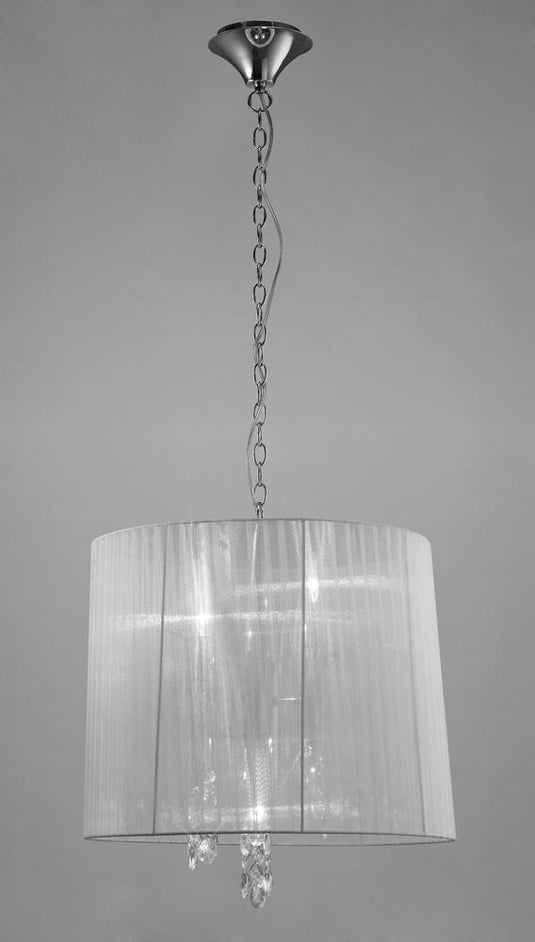 Mantra M3860 Tiffany Pendant 3+3 Light E14+G9, Polished Chrome With White Shade & Clear Crystal