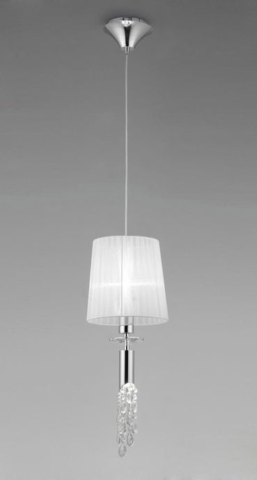 Mantra M3861 Tiffany Pendant 1+1 Light E27+G9, Polished Chrome With White Shade & Clear Crystal