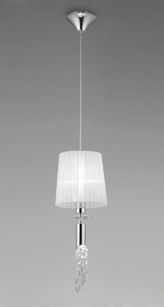Mantra M3861 Tiffany Pendant 1+1 Light E27+G9, Polished Chrome With White Shade & Clear Crystal