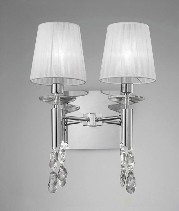 Mantra M3863/S Tiffany Wall Lamp Switched 2+2 Light E14+G9, Polished Chrome With White Shades & Clear Crystal