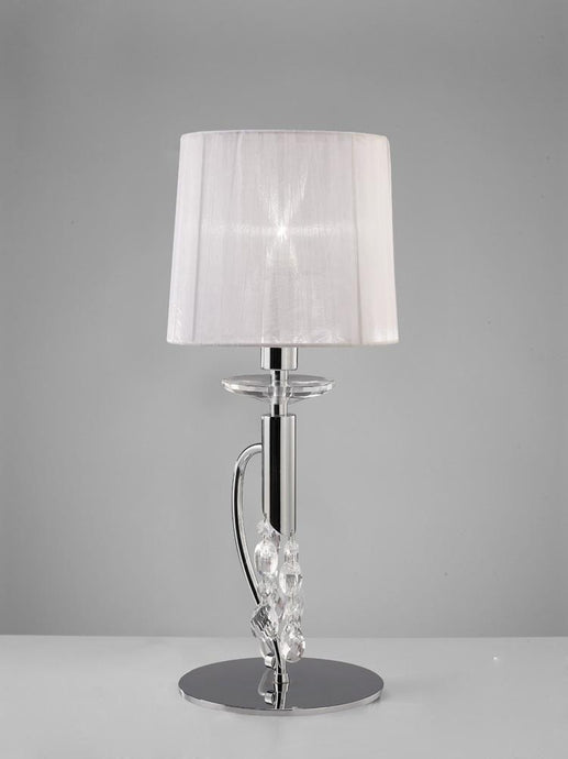 Mantra M3868 Tiffany Table Lamp 1+1 Light E14+G9, Polished Chrome With White Shade & Clear Crystal