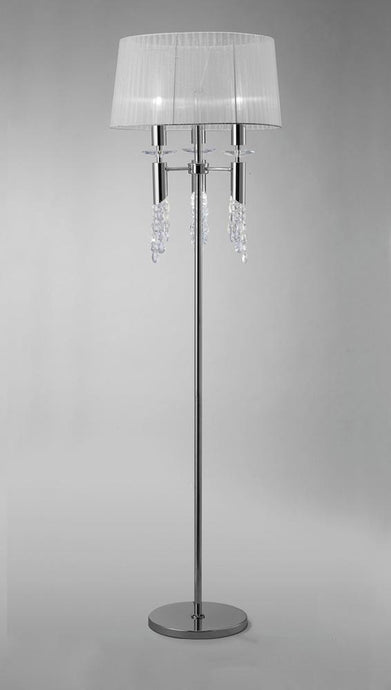 Mantra M3869 Tiffany Floor Lamp 3+3 Light E27+G9, Polished Chrome With White Shade & Clear Crystal