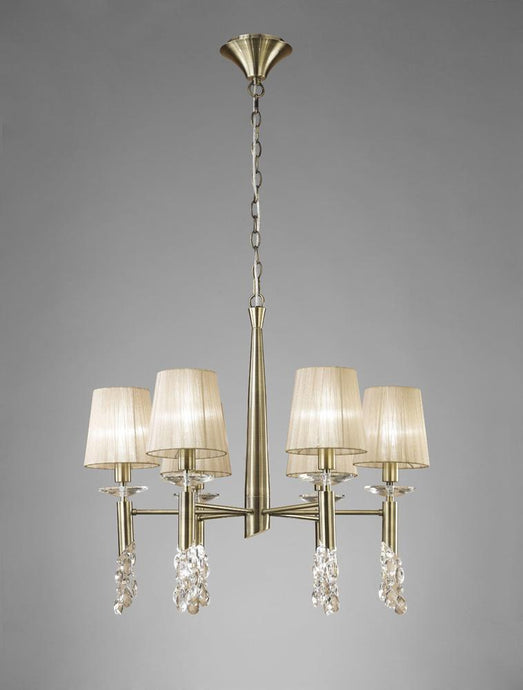 Mantra M3871 Tiffany Pendant 6+6 Light E14+G9, Antique Brass With Soft Bronze Shades & Clear Crystal