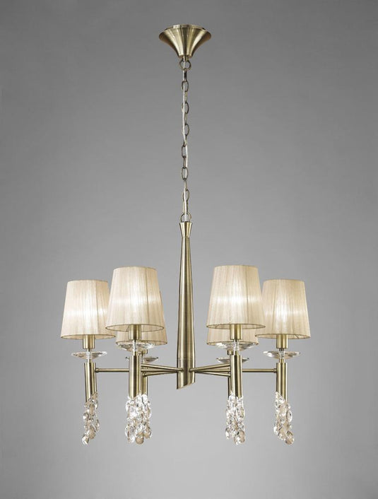 Mantra M3871 Tiffany Pendant 6+6 Light E14+G9, Antique Brass With Soft Bronze Shades & Clear Crystal