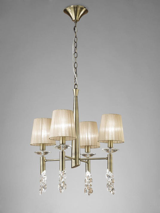 Mantra M3872 Tiffany Pendant 4+4 Light E14+G9, Antique Brass With Soft Bronze Shades & Clear Crystal