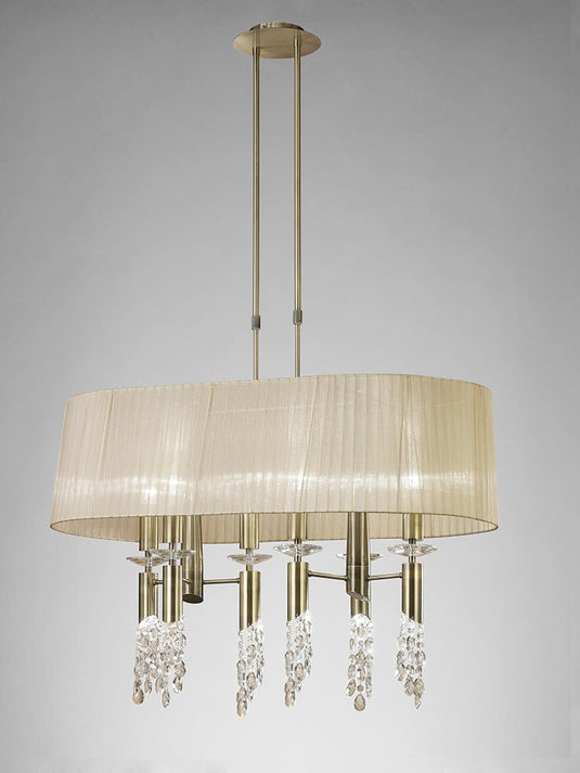 Mantra M3873 Tiffany Pendant 6+6 Light E27+G9 Oval, Antique Brass With Soft Bronze Shade & Clear Crystal