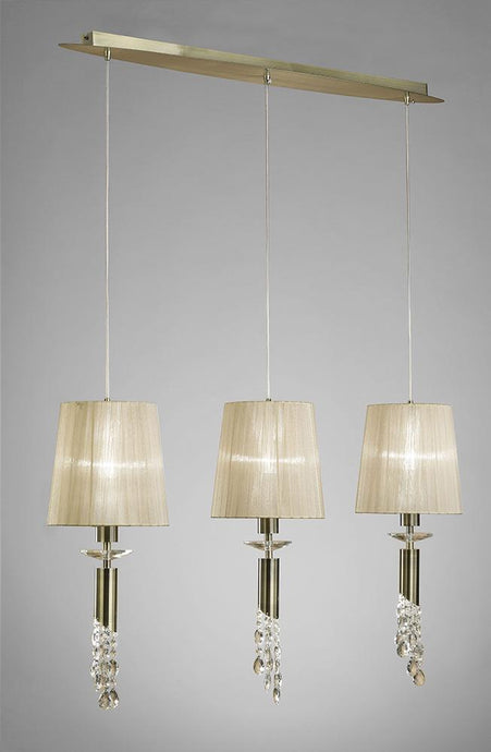 Mantra M3875 Tiffany Pendant 3+3 Light E27+G9 Line, Antique Brass With Soft Bronze Shades & Clear Crystal
