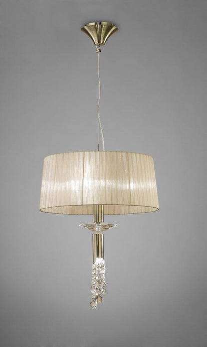 Mantra M3878 Tiffany Pendant 3+1 Light E27+G9, Antique Brass With Soft Bronze Shade & Clear Crystal