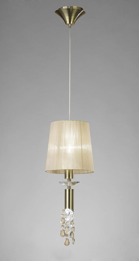Mantra M3881 Tiffany Pendant 1+1 Light E27+G9, Antique Brass With Soft Bronze Shade & Clear Crystal