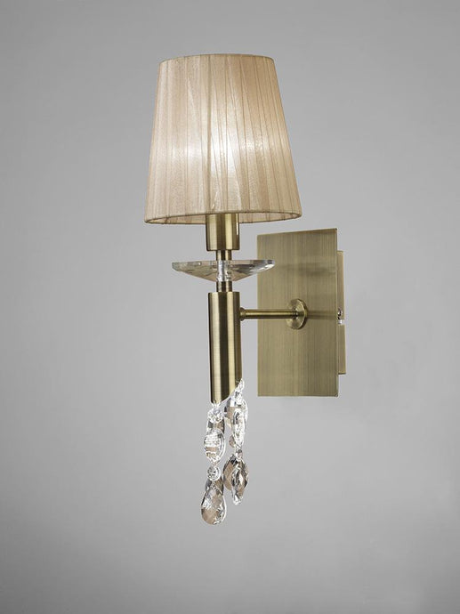 Mantra M3884/S Tiffany Wall Lamp Switched 1+1 Light E14+G9, Antique Brass With Soft Bronze Shade & Clear Crystal