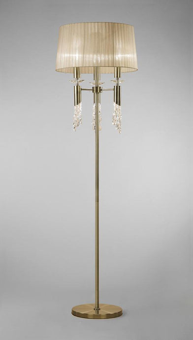 Mantra M3889 Tiffany Floor Lamp 3+3 Light E27+G9, Antique Brass With Soft Bronze Shade & Clear Crystal